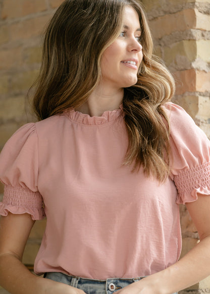 Clara Ruffle Mockneck Short Sleeve Top IC Tops