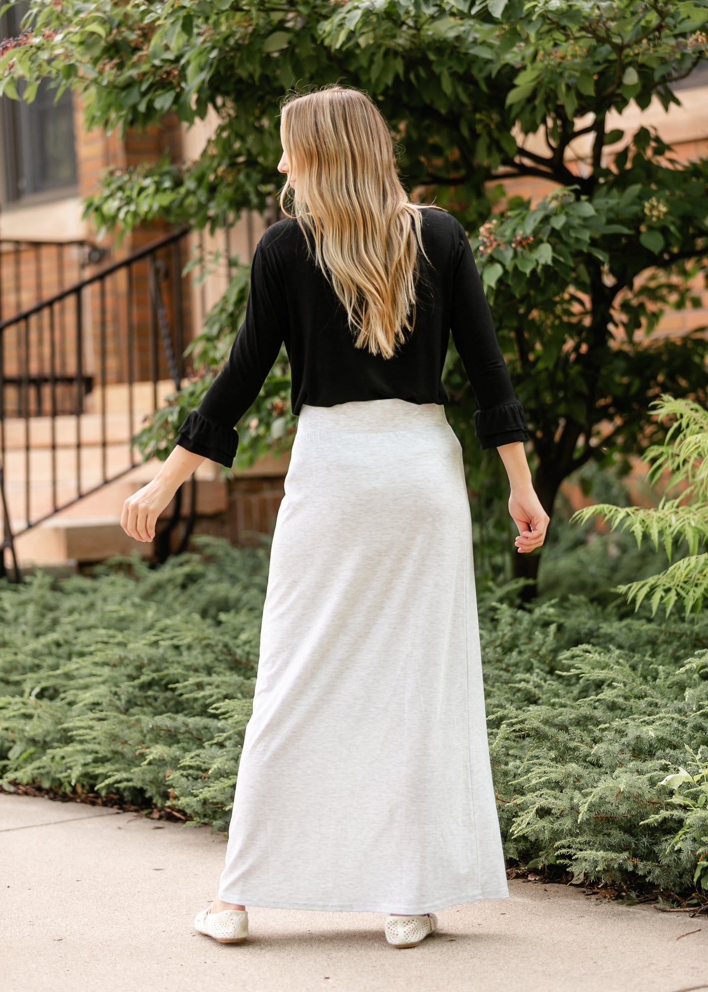 Clarise Heather Gray Premium Knit Maxi Skirt-IC Skirts