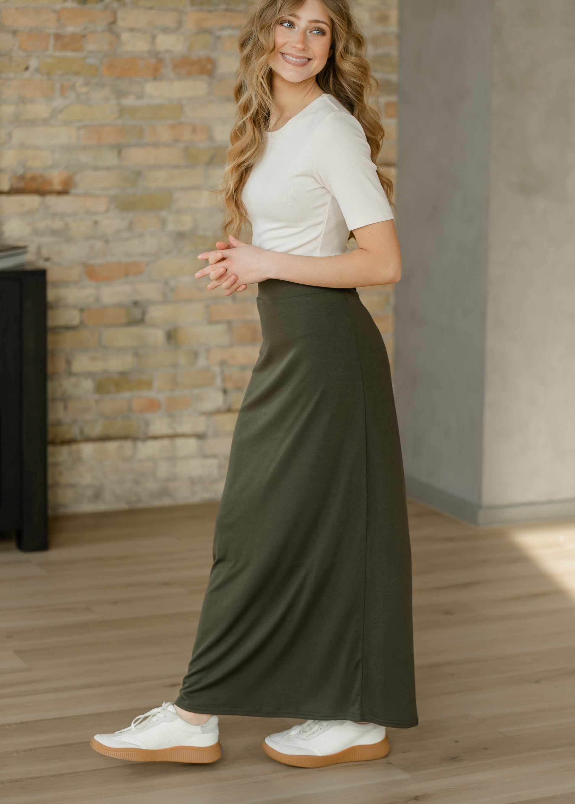 Clarise Olive Premium Knit Maxi Skirt IC Skirts