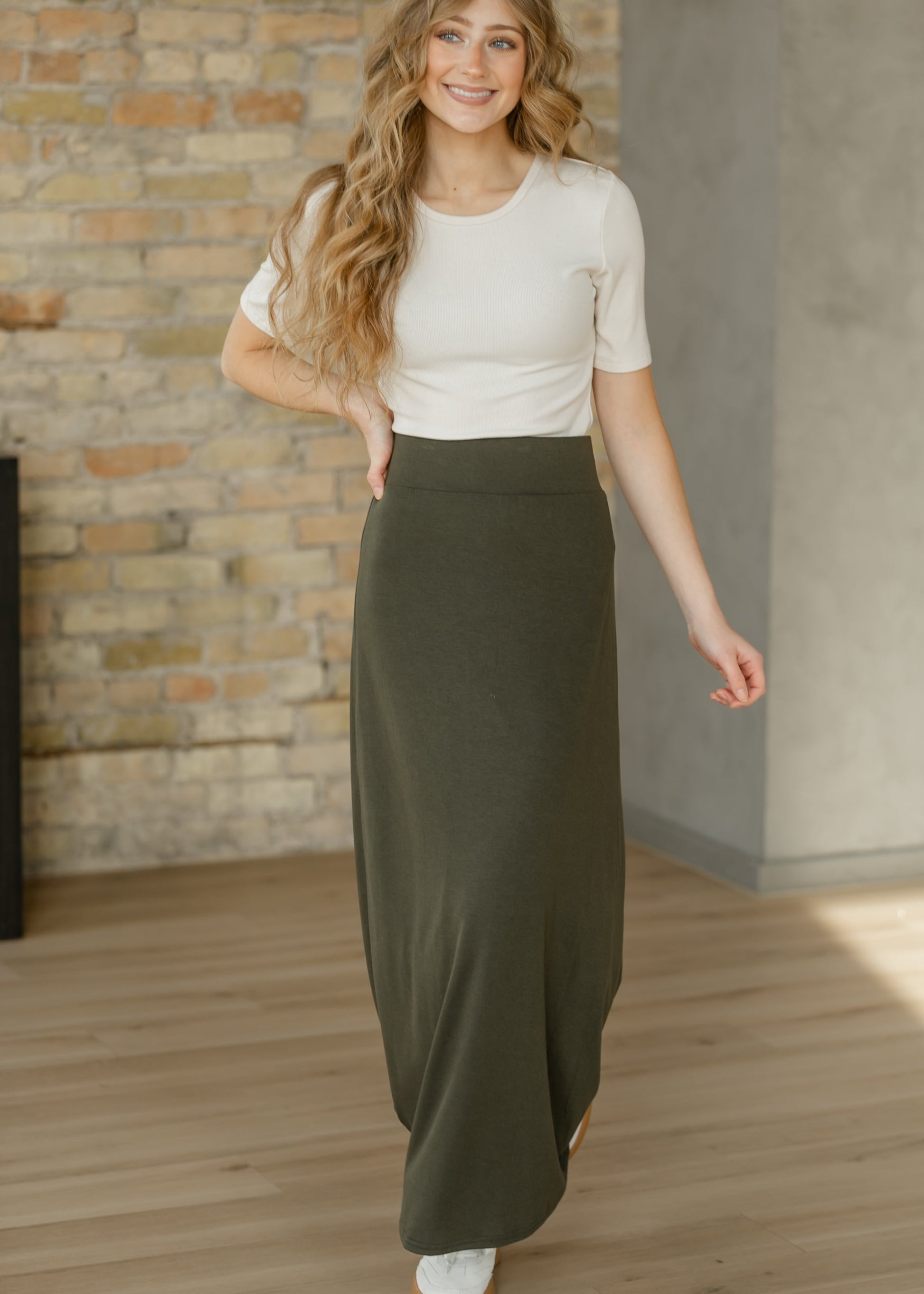 Clarise Olive Premium Knit Maxi Skirt IC Skirts
