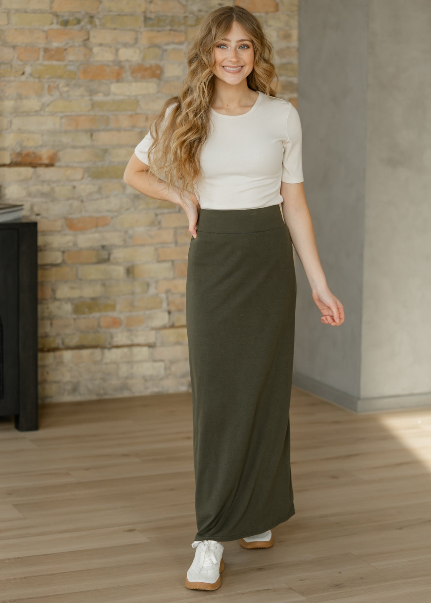 Clarise Olive Premium Knit Maxi Skirt IC Skirts