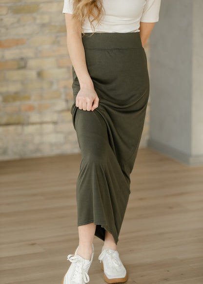 Clarise Olive Premium Knit Maxi Skirt IC Skirts