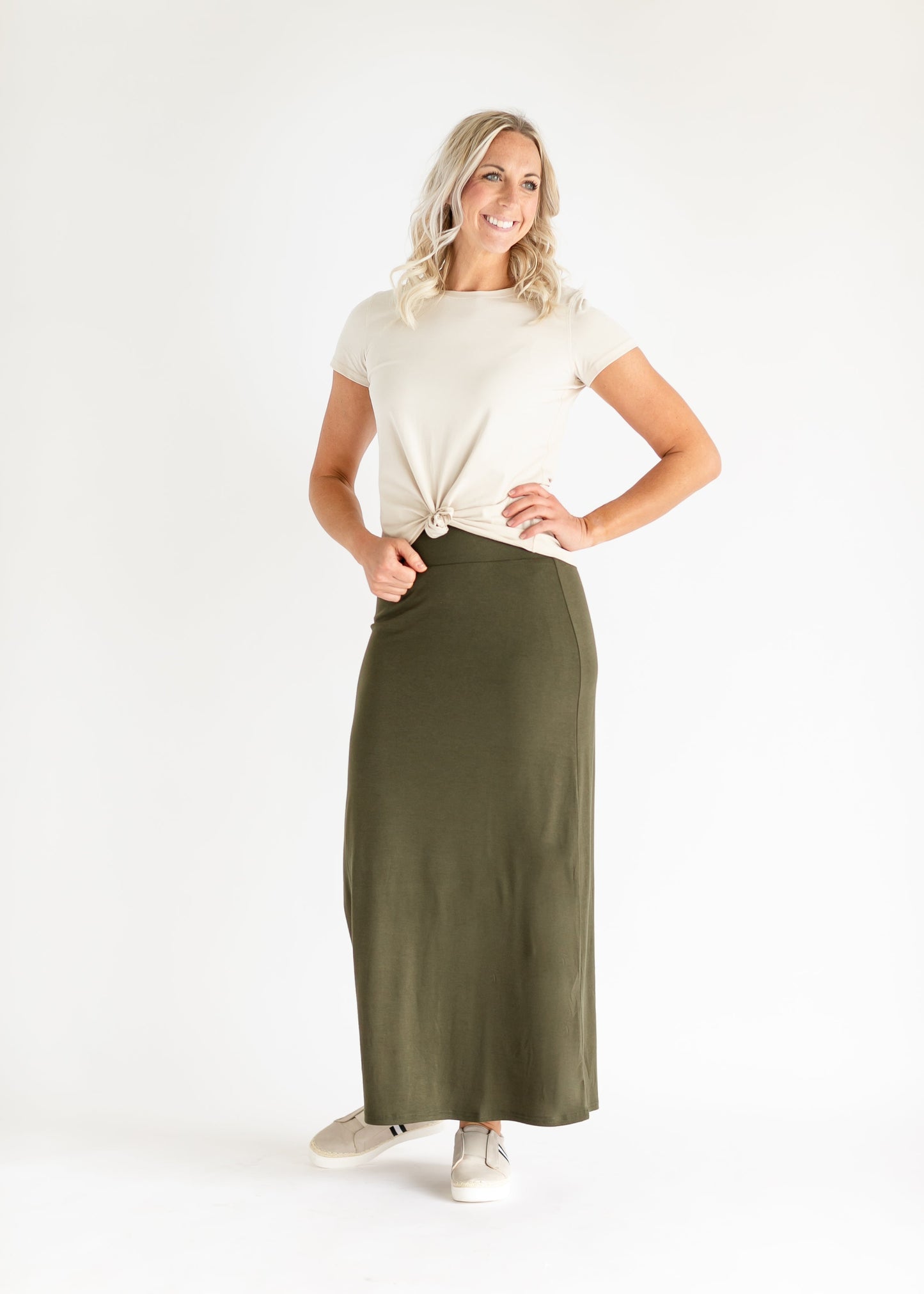 Clarise Premium Knit Maxi Skirt IC Skirts Olive / XS