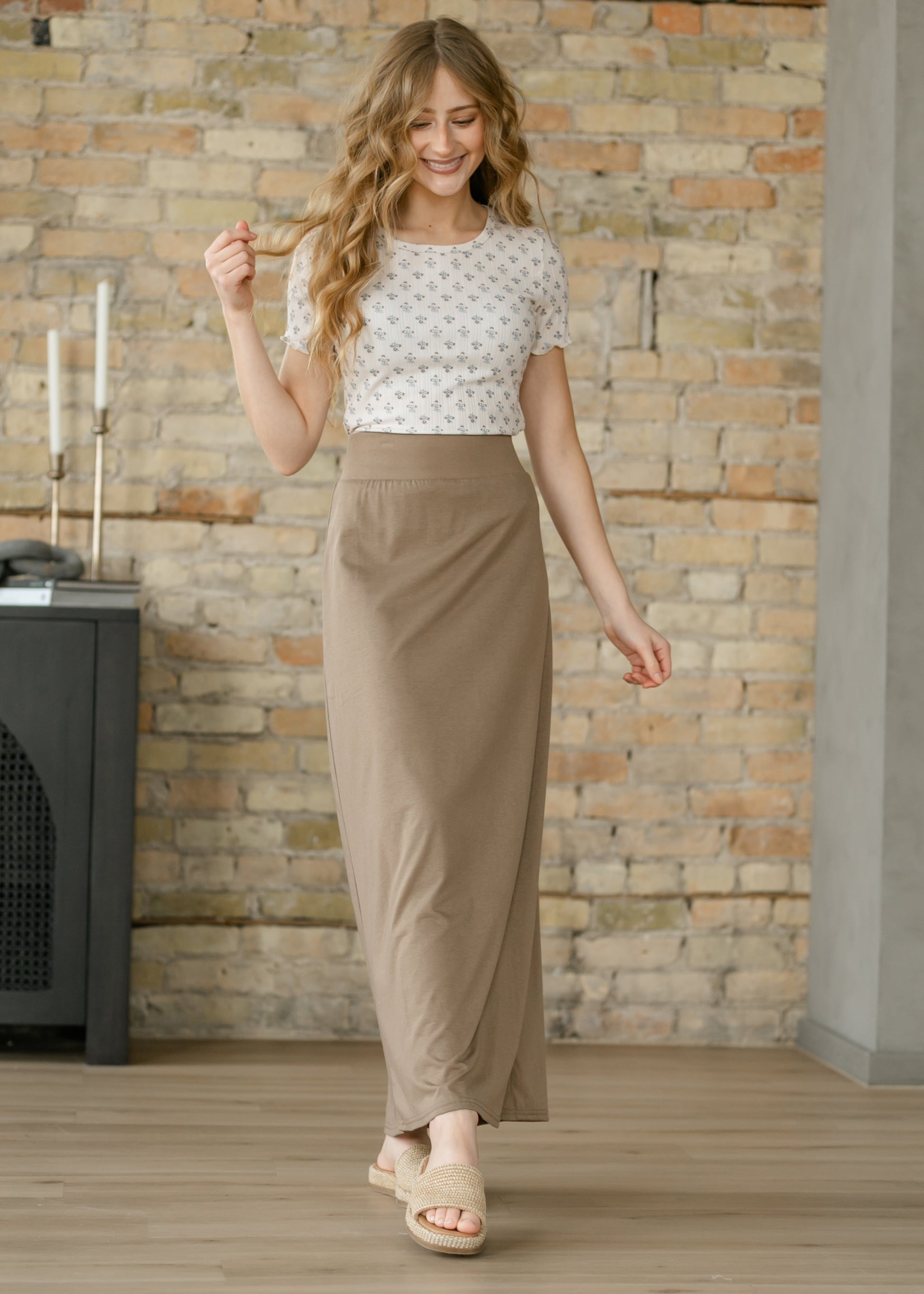 Clarise Taupe Premium Knit Maxi Skirt IC Skirts