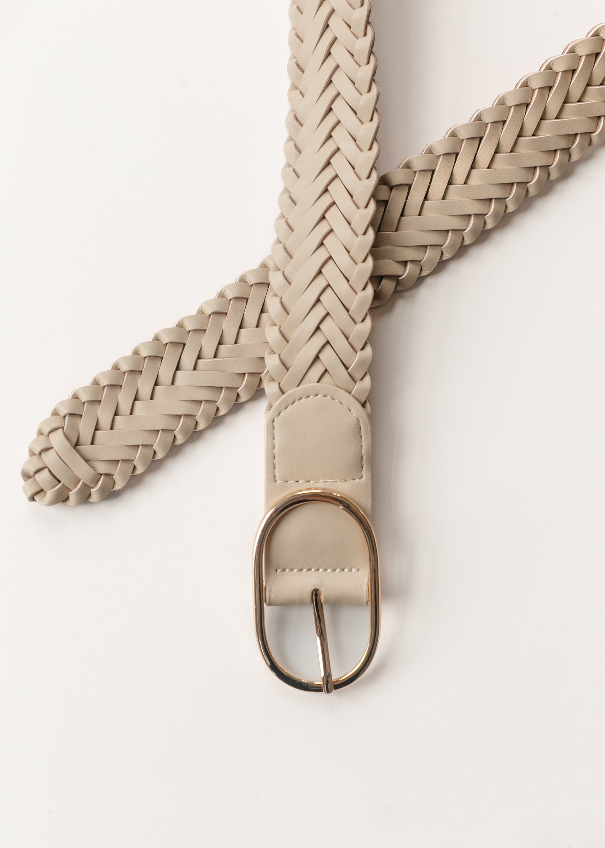 Classic Braided Oval Buckle Belt Accessories Beige