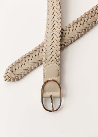 Classic Braided Oval Buckle Belt Accessories Beige