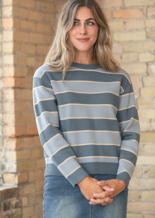 Classic Contrast Striped Sweater Top FF Tops