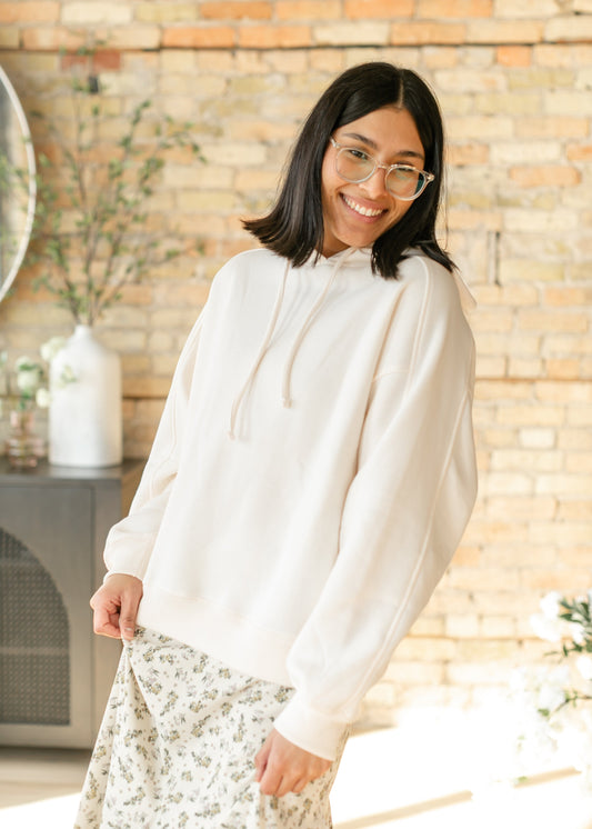 Classic Relaxed Hoodie Sweatshirt FF Tops Cream / S