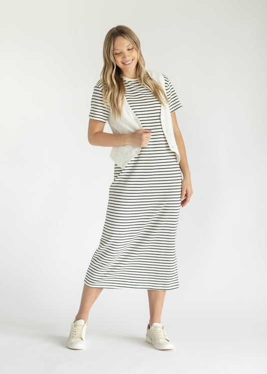 Classic Striped Round Neck Maxi Dress FF Dresses