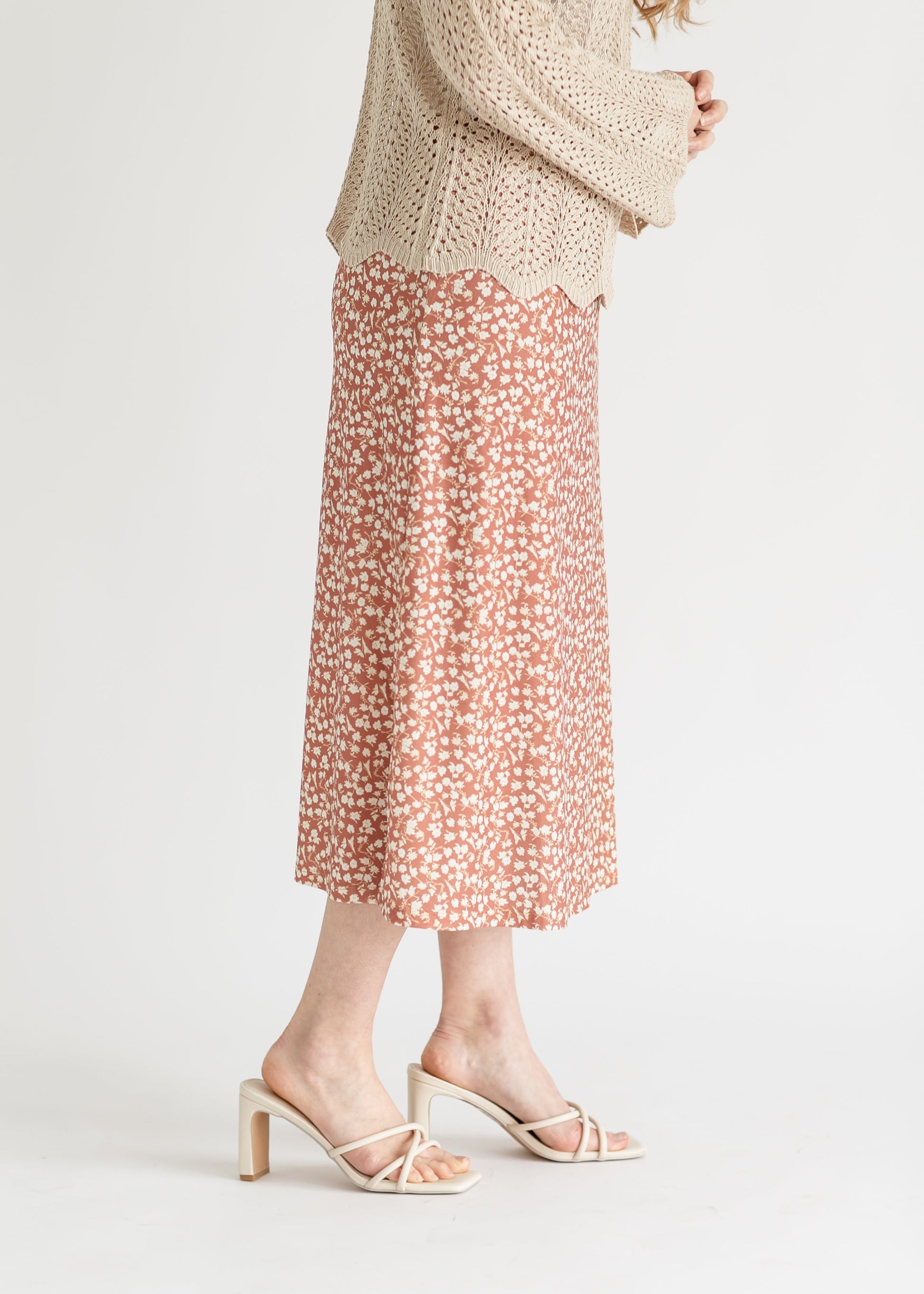 Clay Ivory Floral Midi Skirt FF Skirts