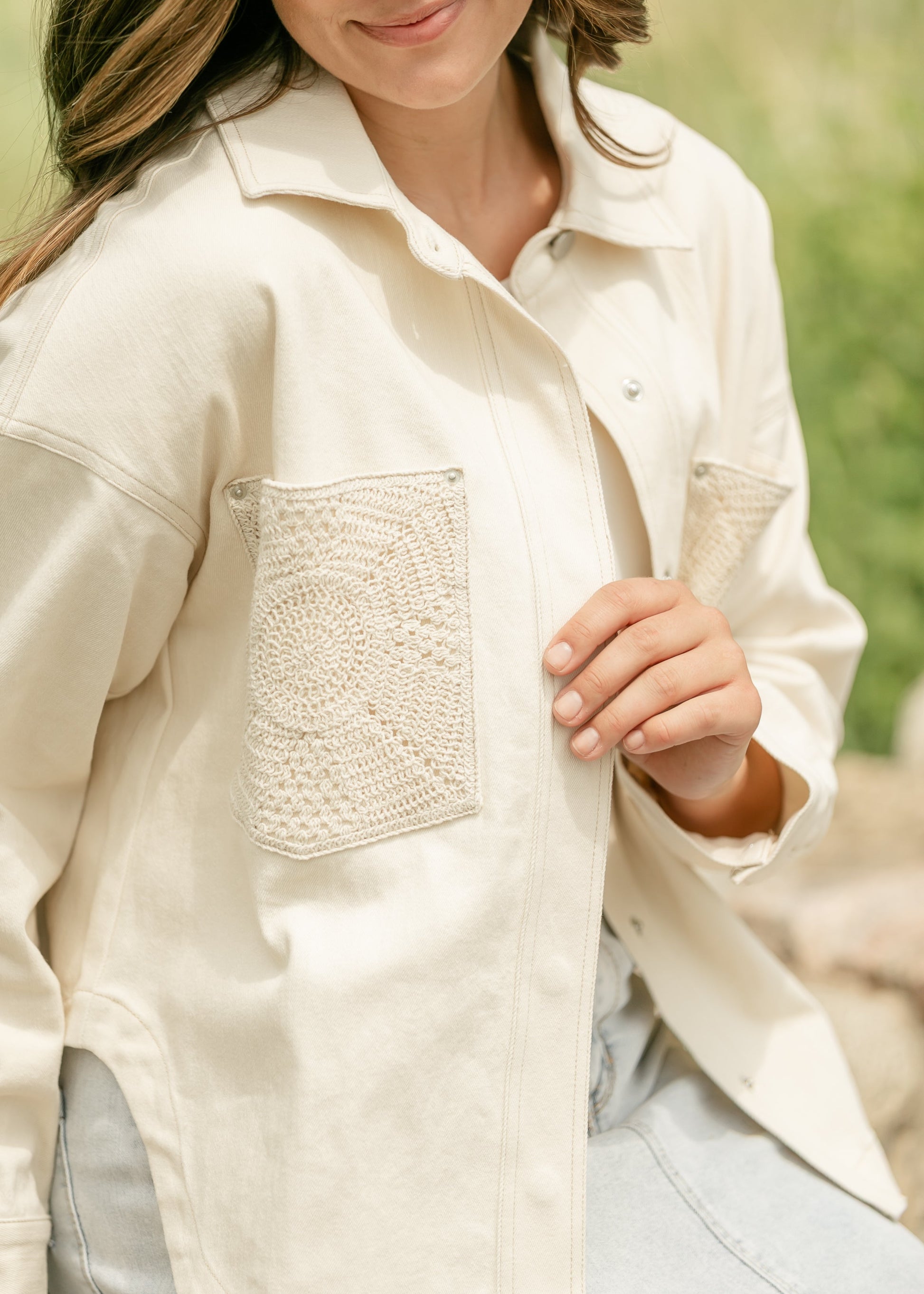 Clear Eyes Crochet Pocket Shacket FF Layering Essentials