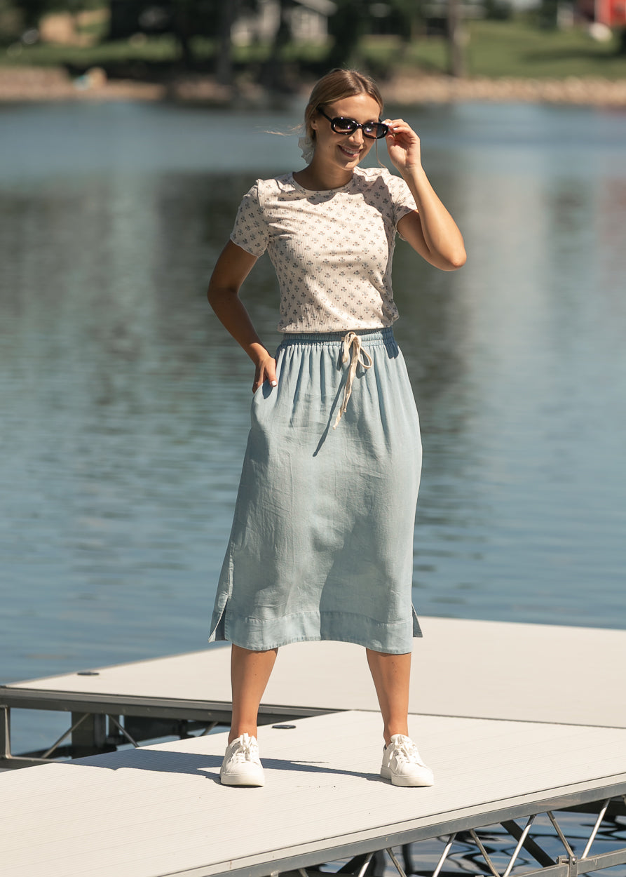 Cleo Chambray Tie Midi Skirt IC Skirts