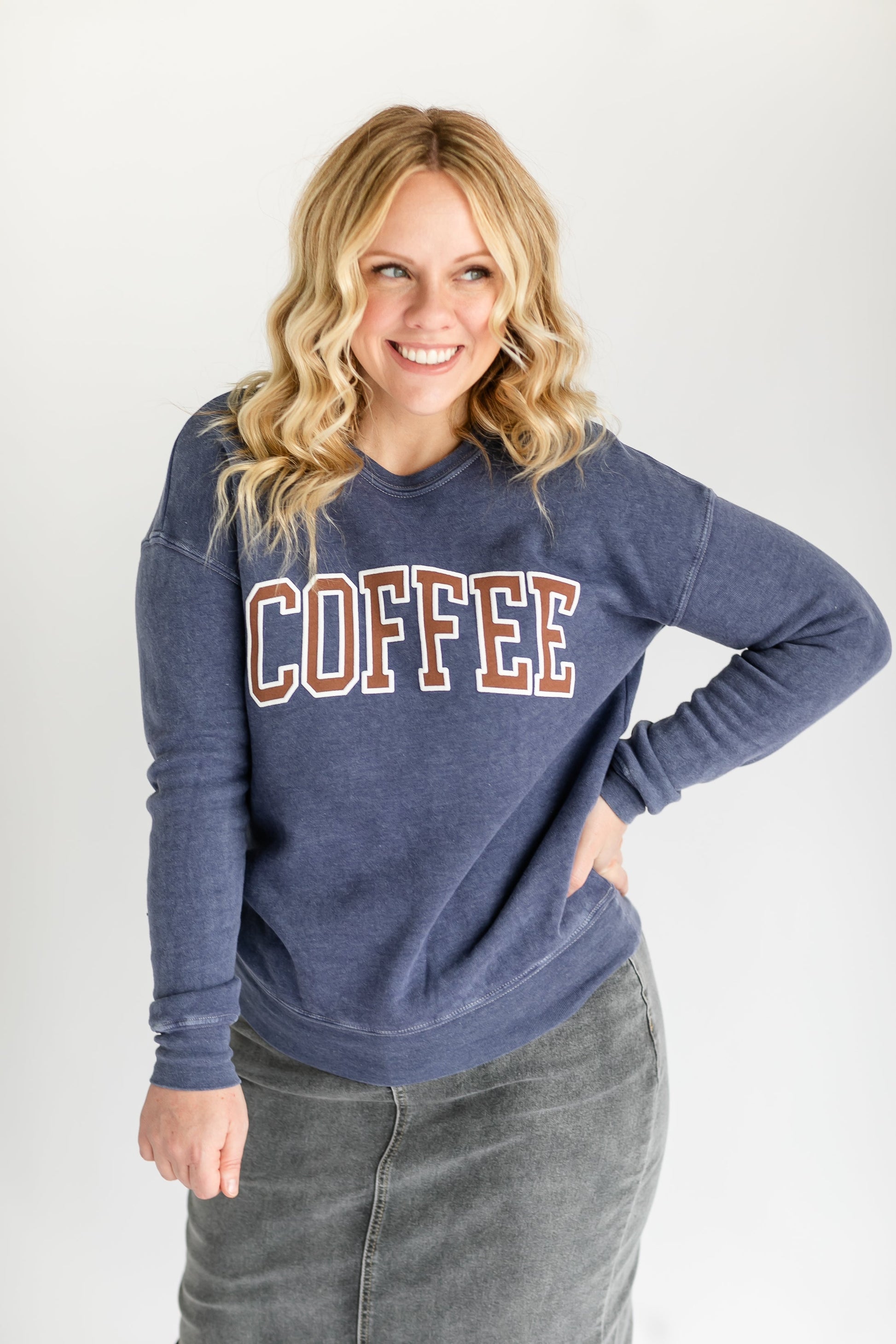 Coffee Graphic Sunwashed Crewneck Sweatshirt FF Tops