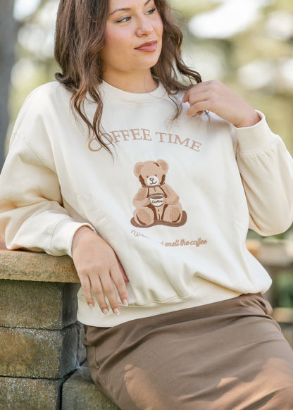Coffee Time Graphic Crewneck Sweatshirt FF Tops