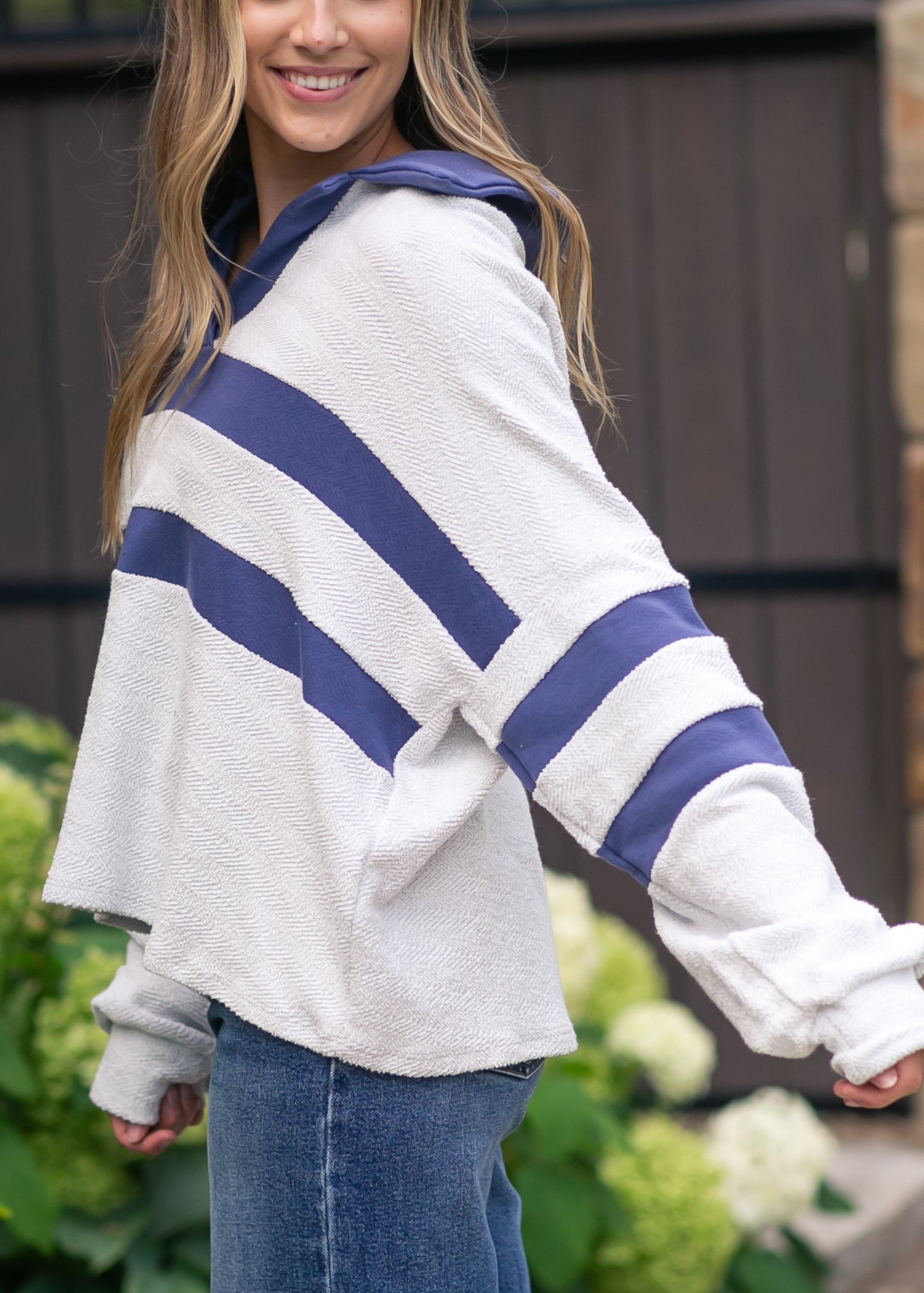 Collared Contrast Stripe Knit Top FF Tops