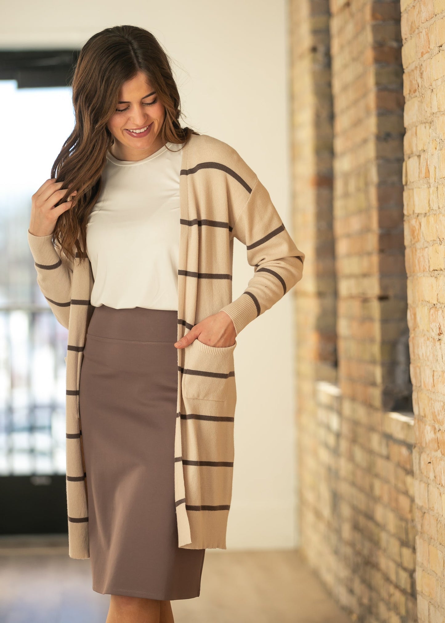 Collins Striped Waffle Knit Cardigan IC Layering Essentials