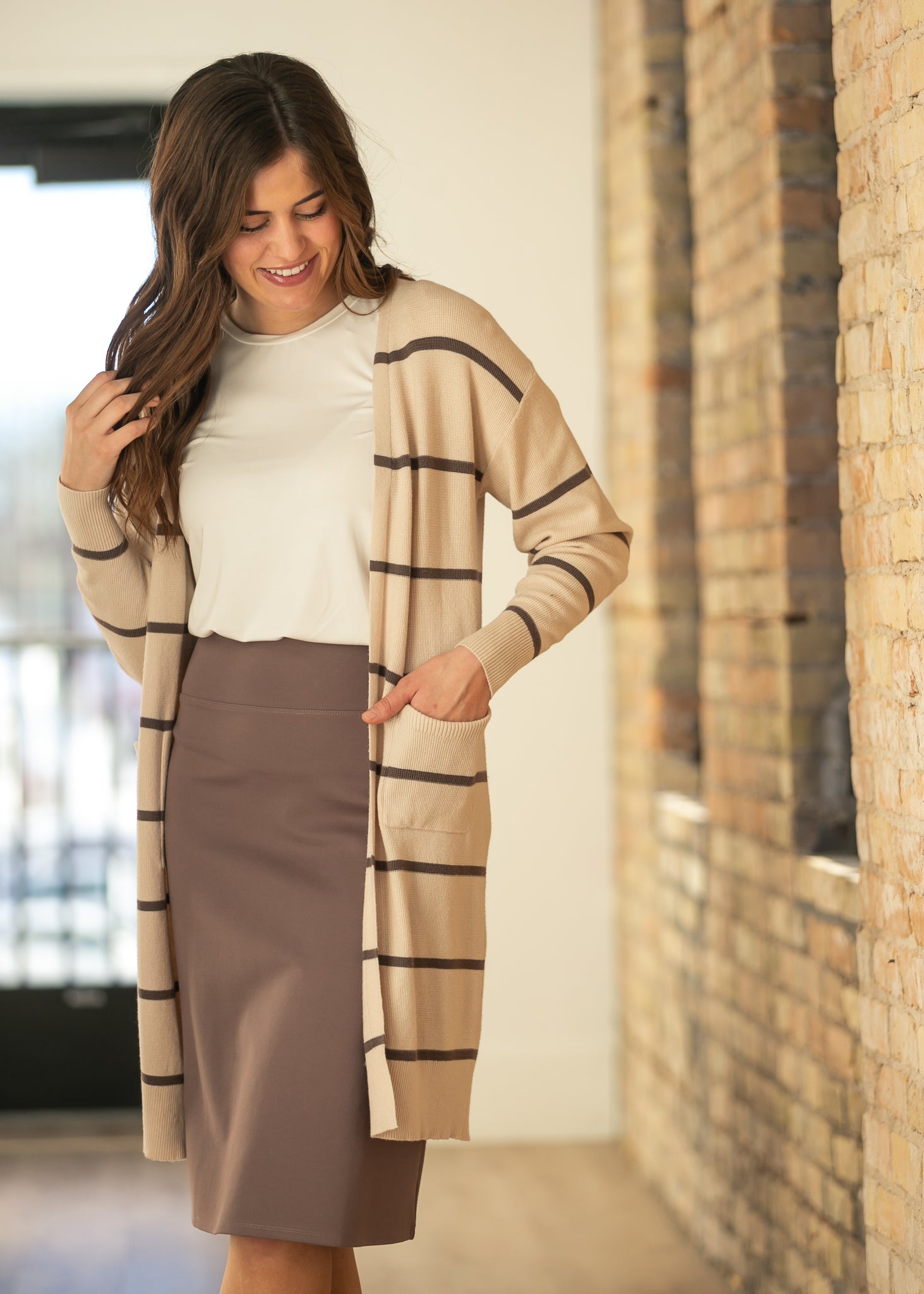 Collins Striped Waffle Knit Cardigan IC Layering Essentials