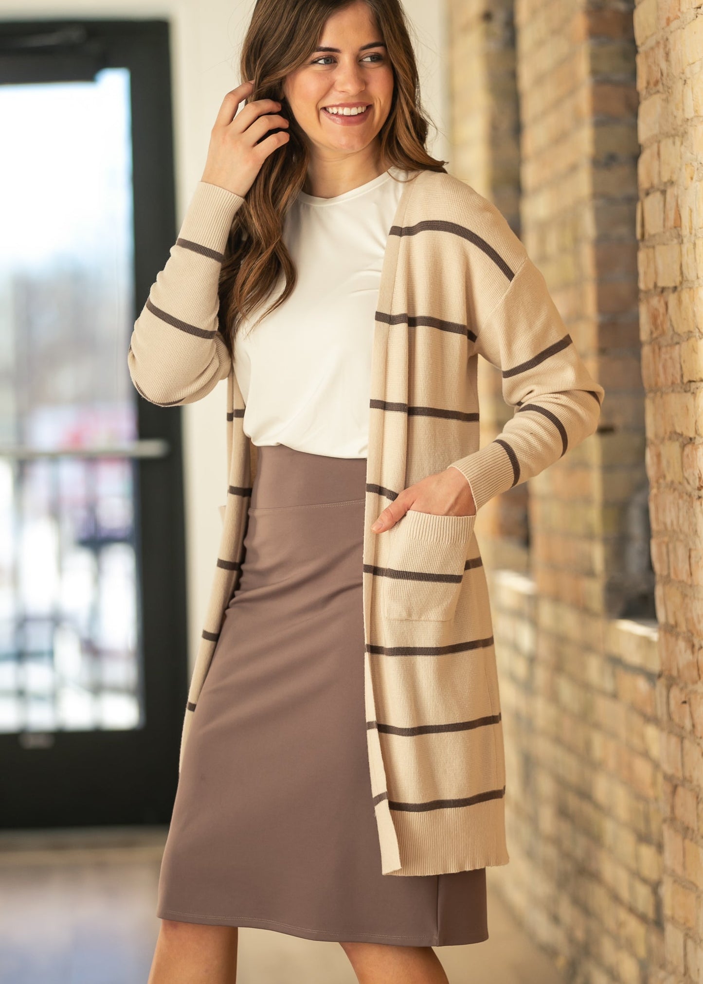 Collins Striped Waffle Knit Cardigan IC Layering Essentials