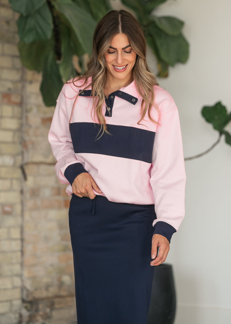 Color-Block Oversized Pullover Sweatshirt FF Tops