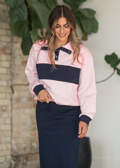 Color-Block Oversized Pullover Sweatshirt FF Tops