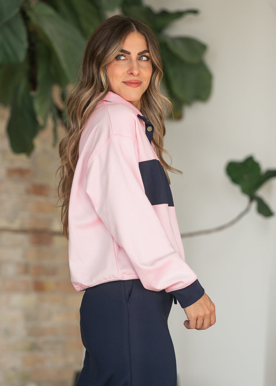Color-Block Oversized Pullover Sweatshirt FF Tops