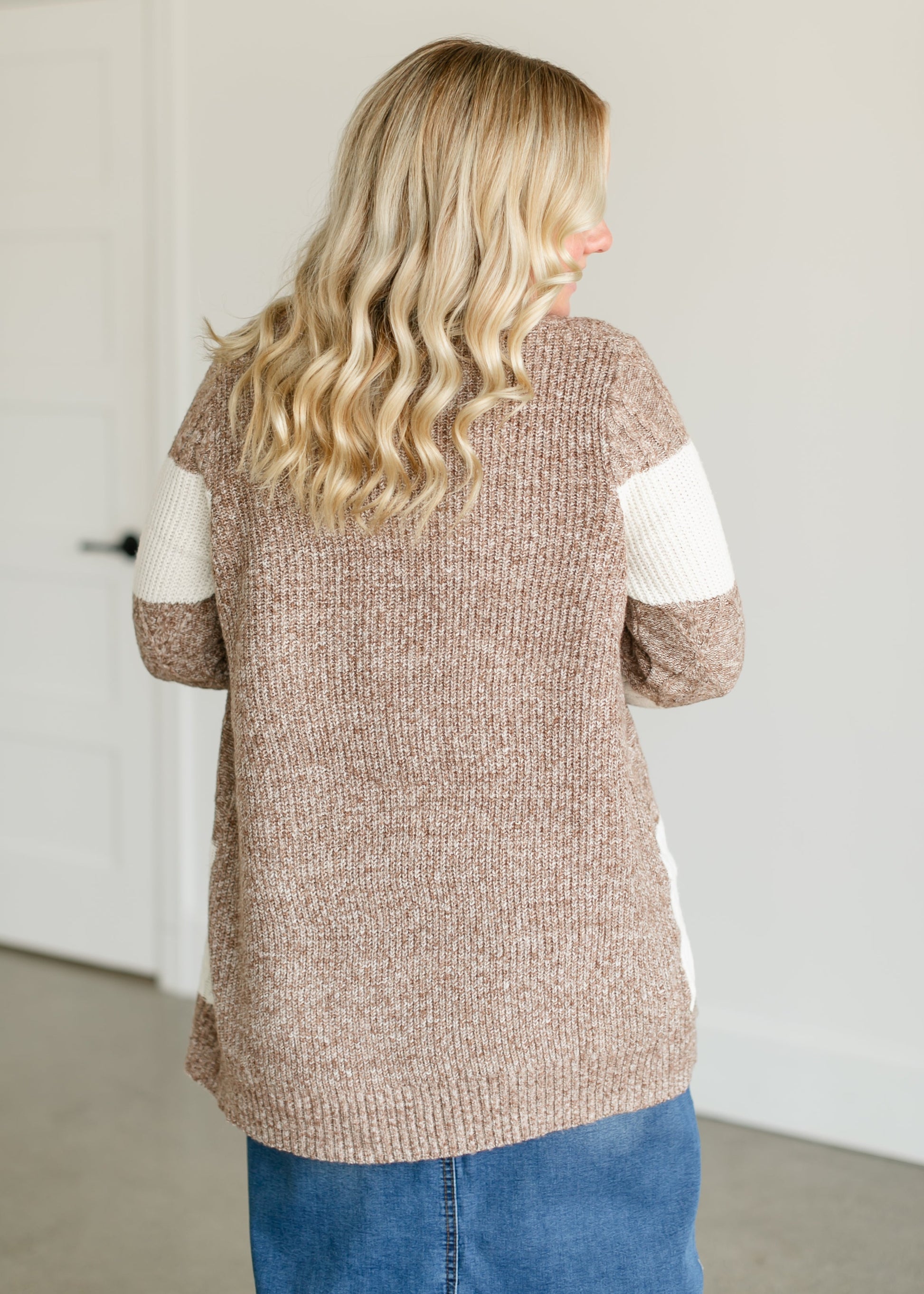 Colorblock Cable Knit Cardigan FF Tops