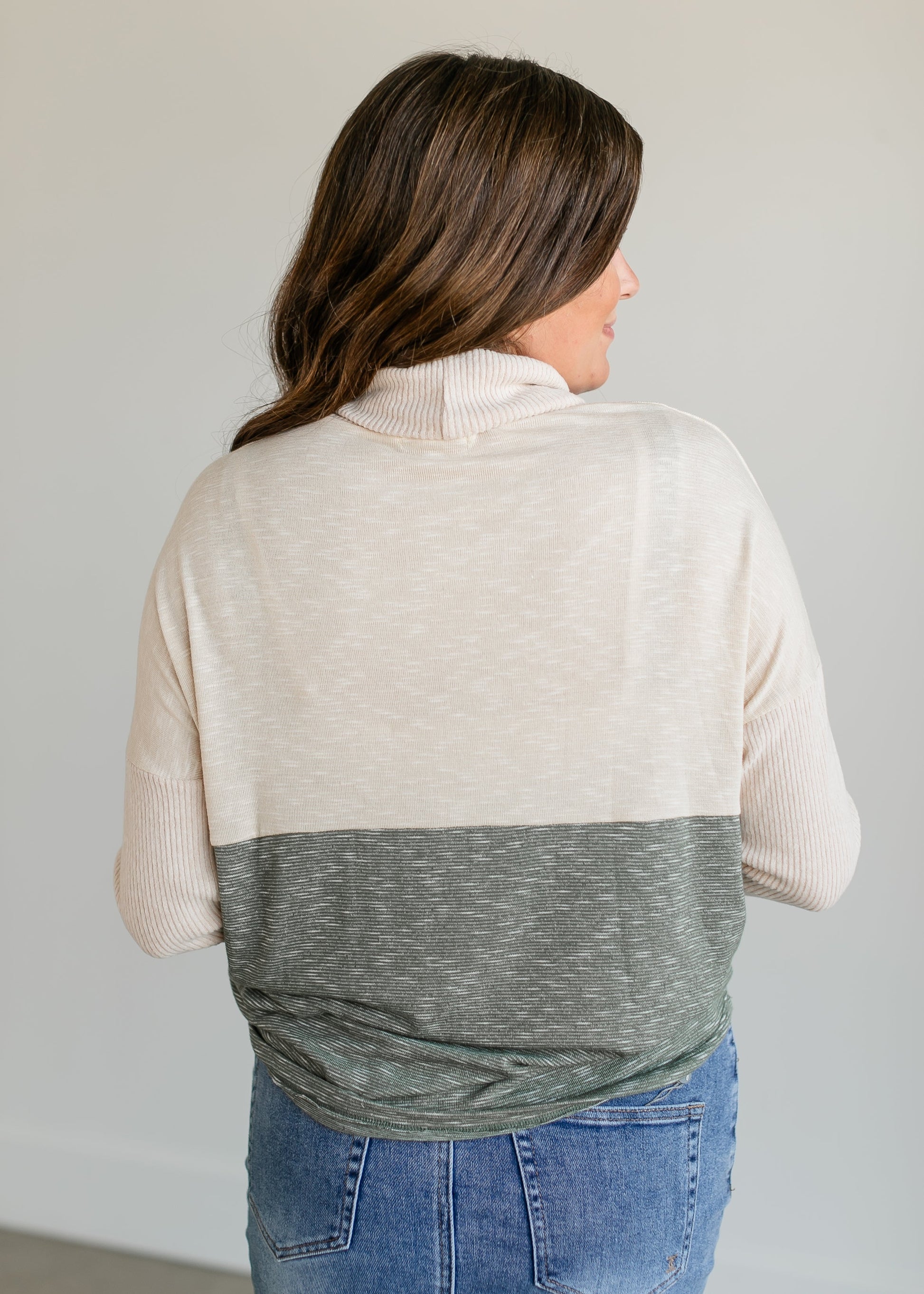 Colorblock Knit Turtleneck Top FF Tops