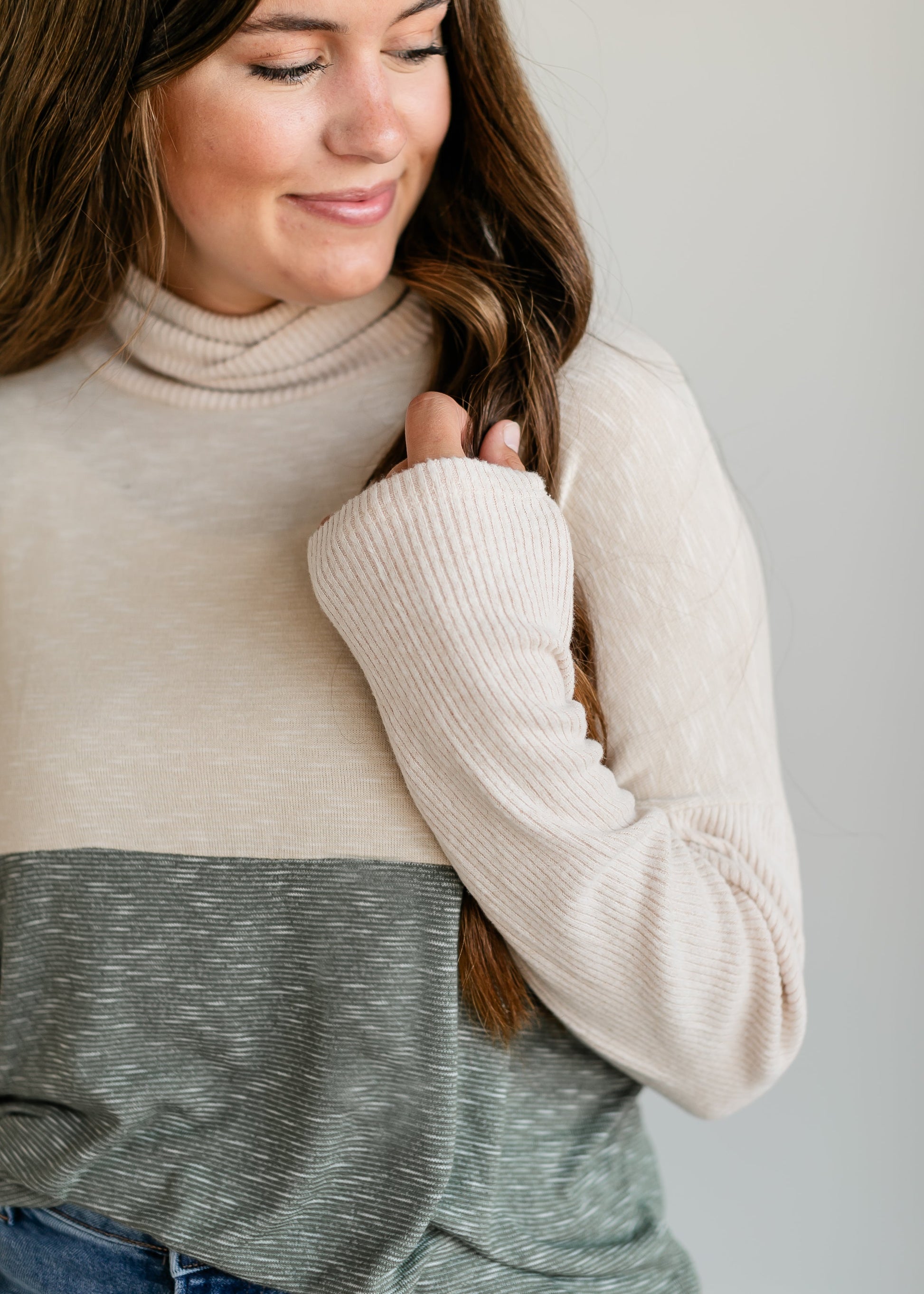 Colorblock Knit Turtleneck Top FF Tops
