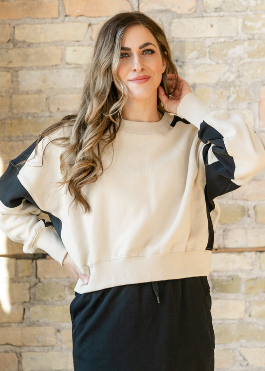 Contrast Edge Cropped Sweatshirt FF Tops S
