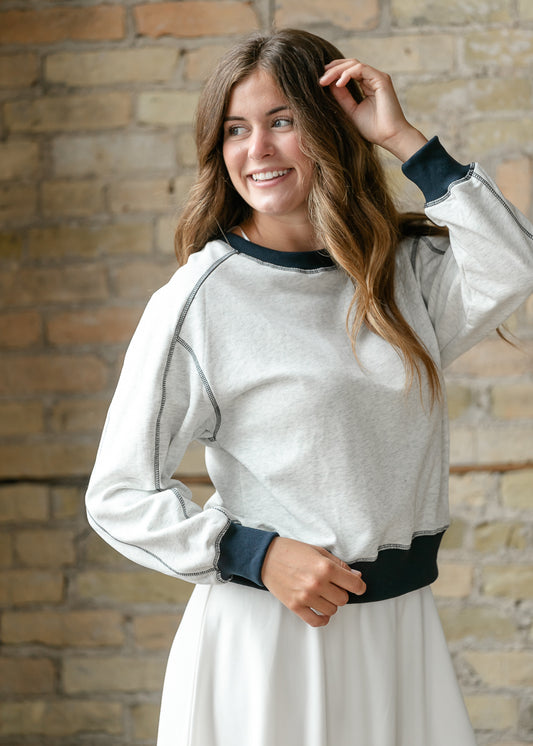 Contrast Stich Round Neck Sweatshirt FF Tops