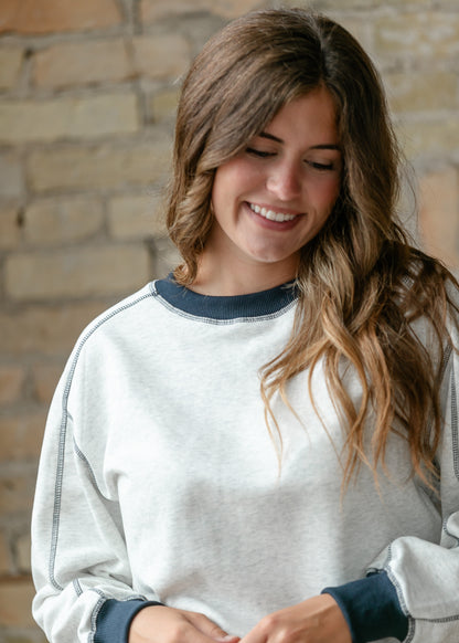 Contrast Stich Round Neck Sweatshirt FF Tops