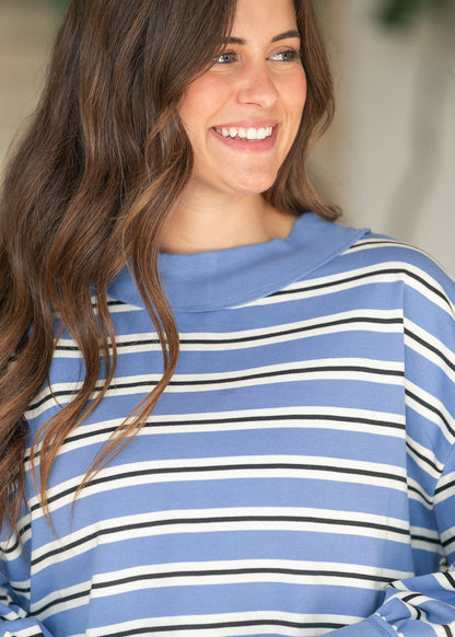 Contrast Stripe Wide Neck Long Sleeve Top FF Tops