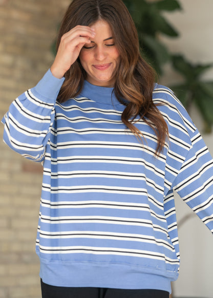 Contrast Stripe Wide Neck Long Sleeve Top FF Tops