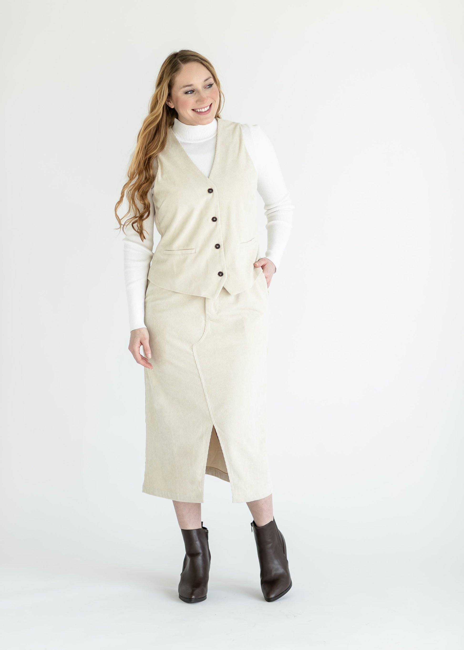 Corduroy Vest and Skirt Set FF Tops Skirt / S