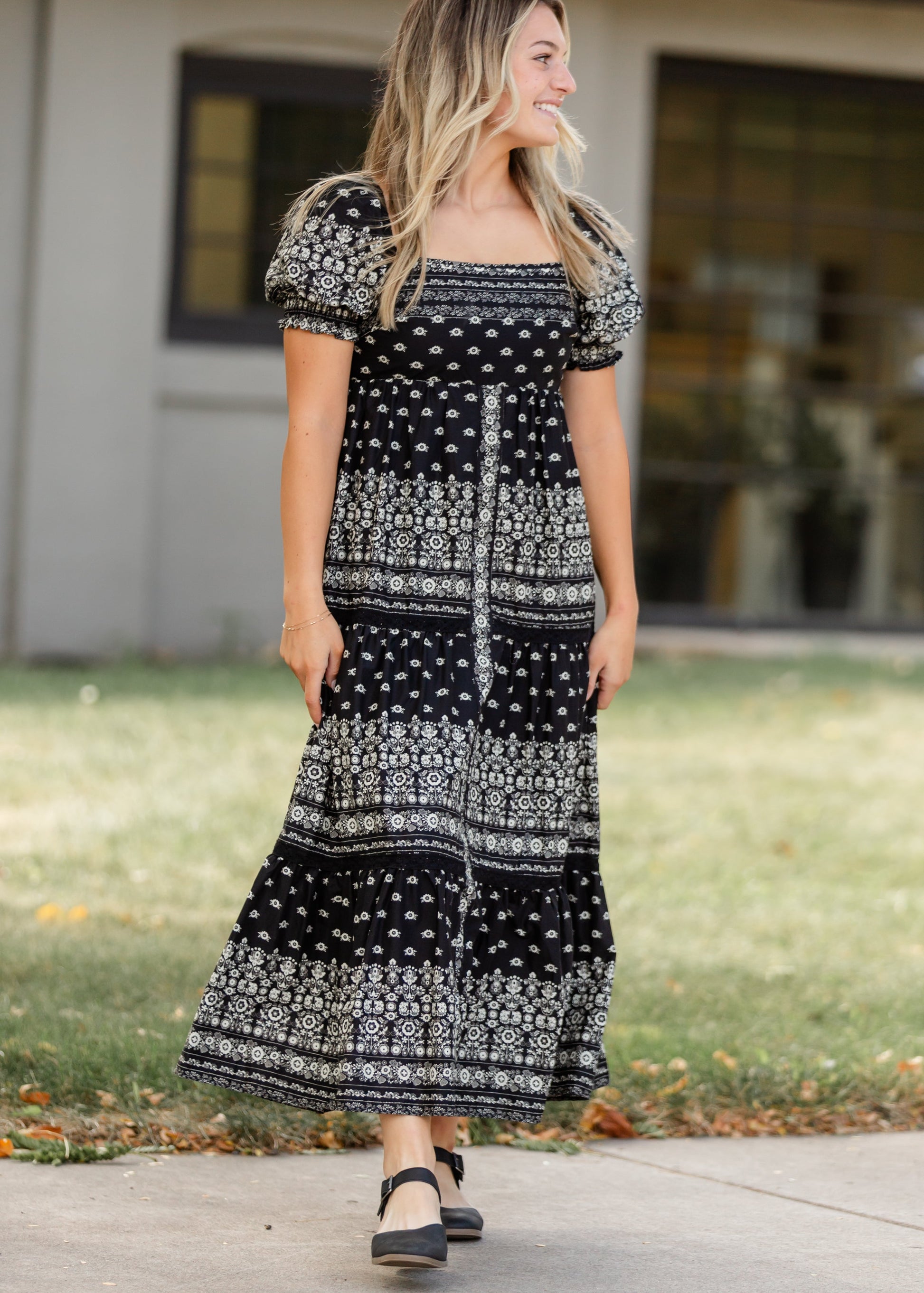 Cotton Black Floral Maxi Dress FF Dresses