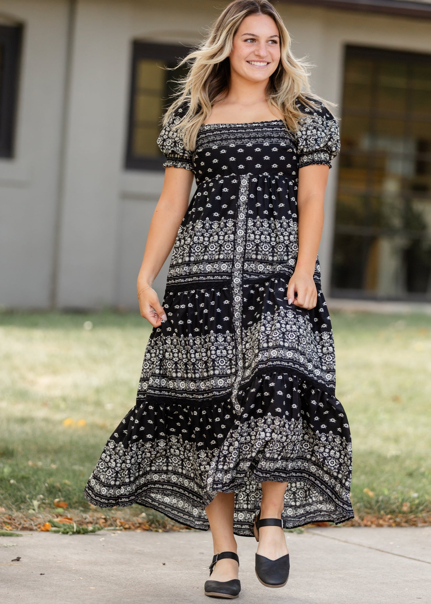 Cotton Black Floral Maxi Dress FF Dresses