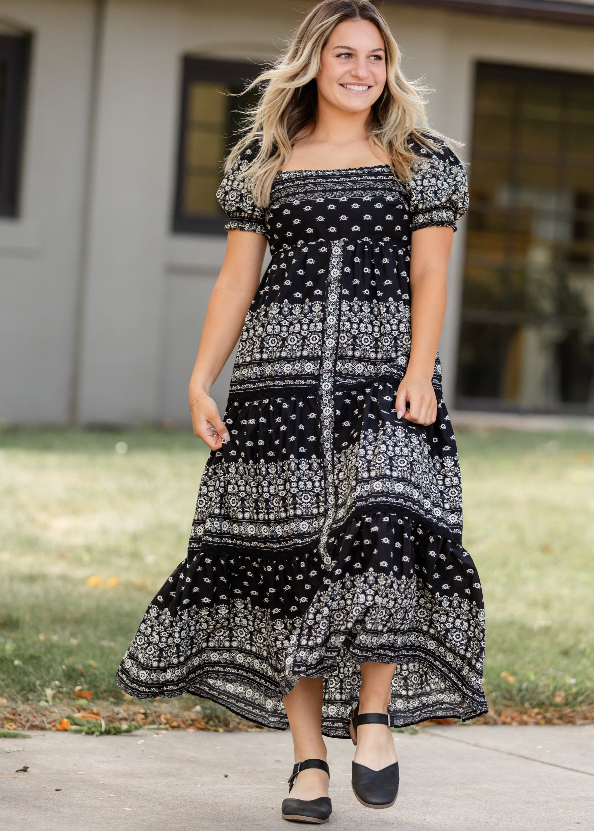 Cotton Black Floral Maxi Dress FF Dresses