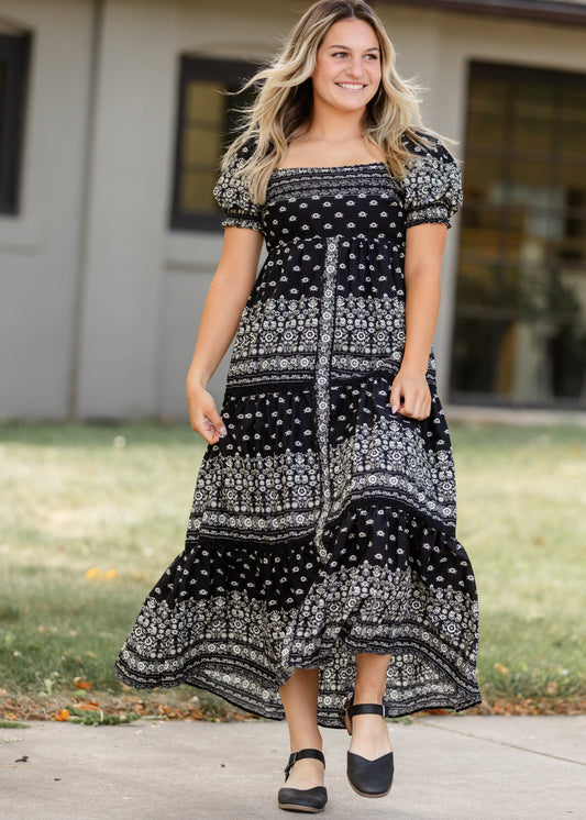 Cotton Black Floral Maxi Dress FF Dresses