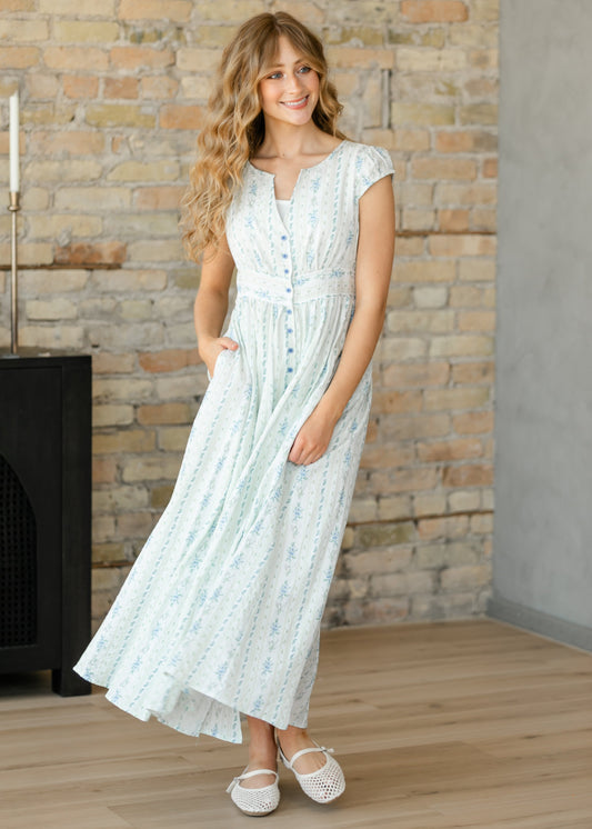 Cotton Floral Button Down Maxi Dress FF Dresses