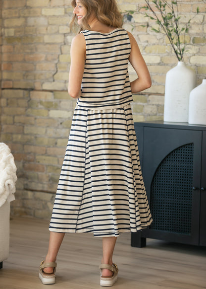 Cotton Knit Striped Midi Skirt IC Skirts
