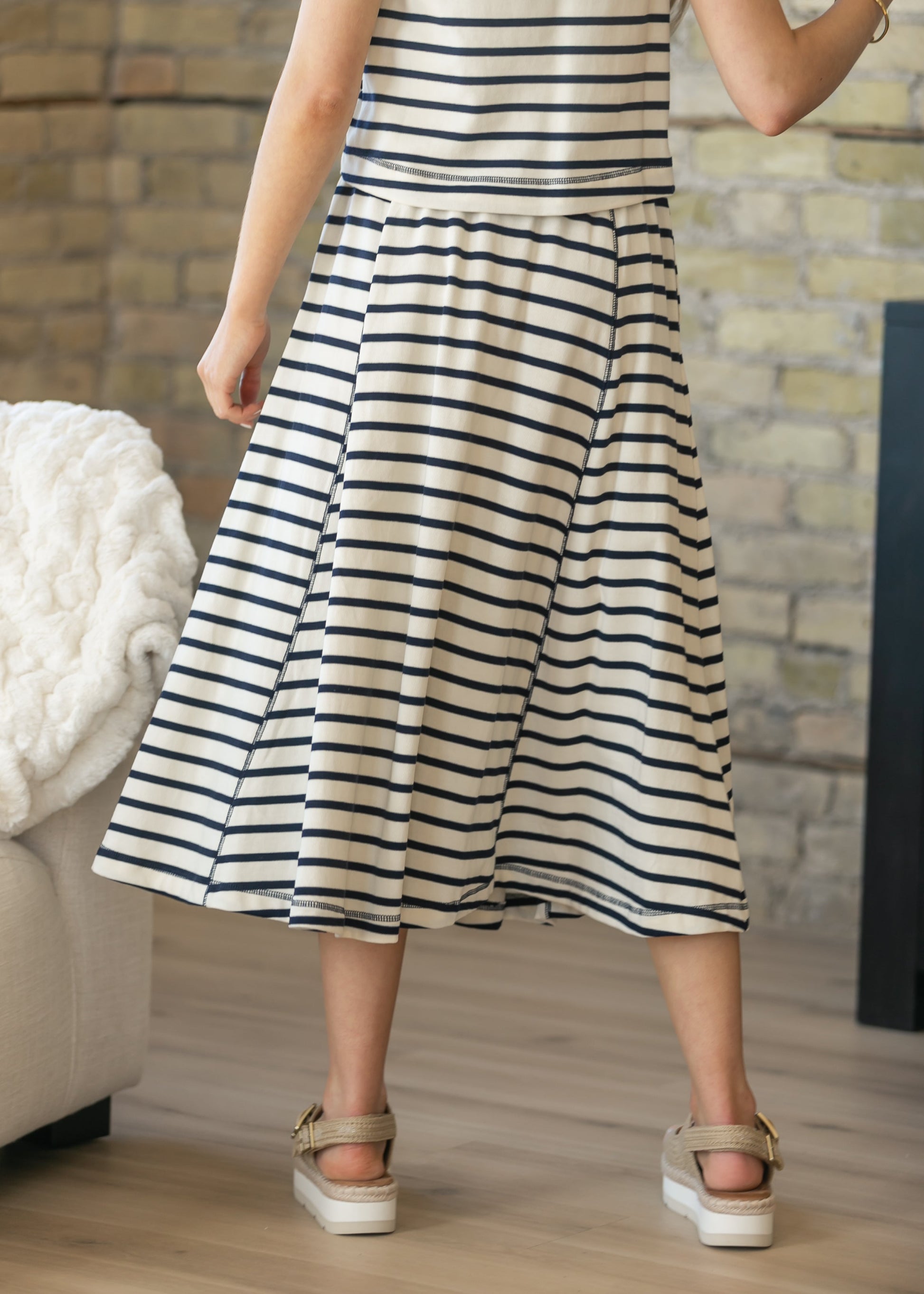 Cotton Knit Striped Midi Skirt IC Skirts