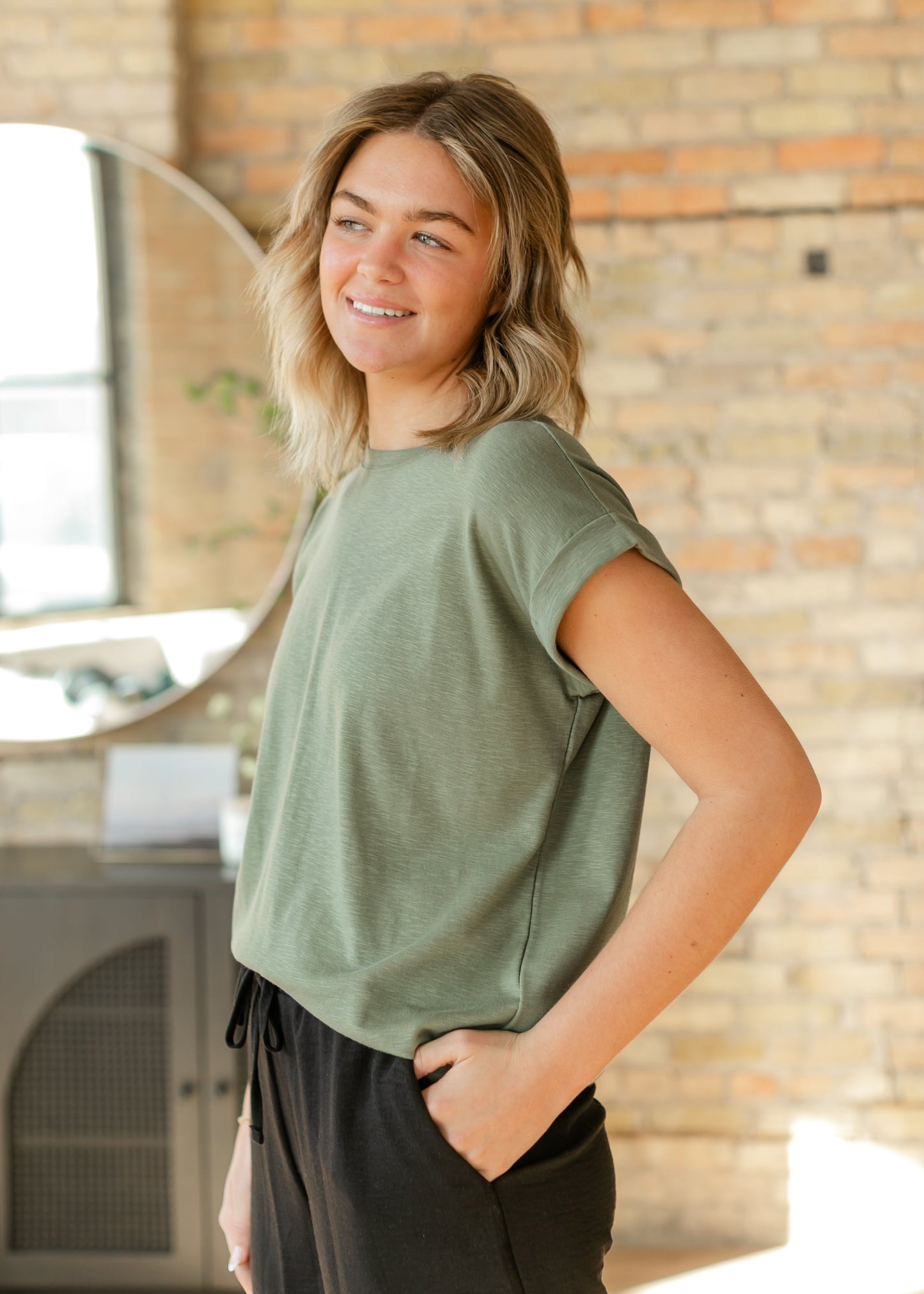 Cotton Modal Slub Rolled Sleeve Tee FF Tops