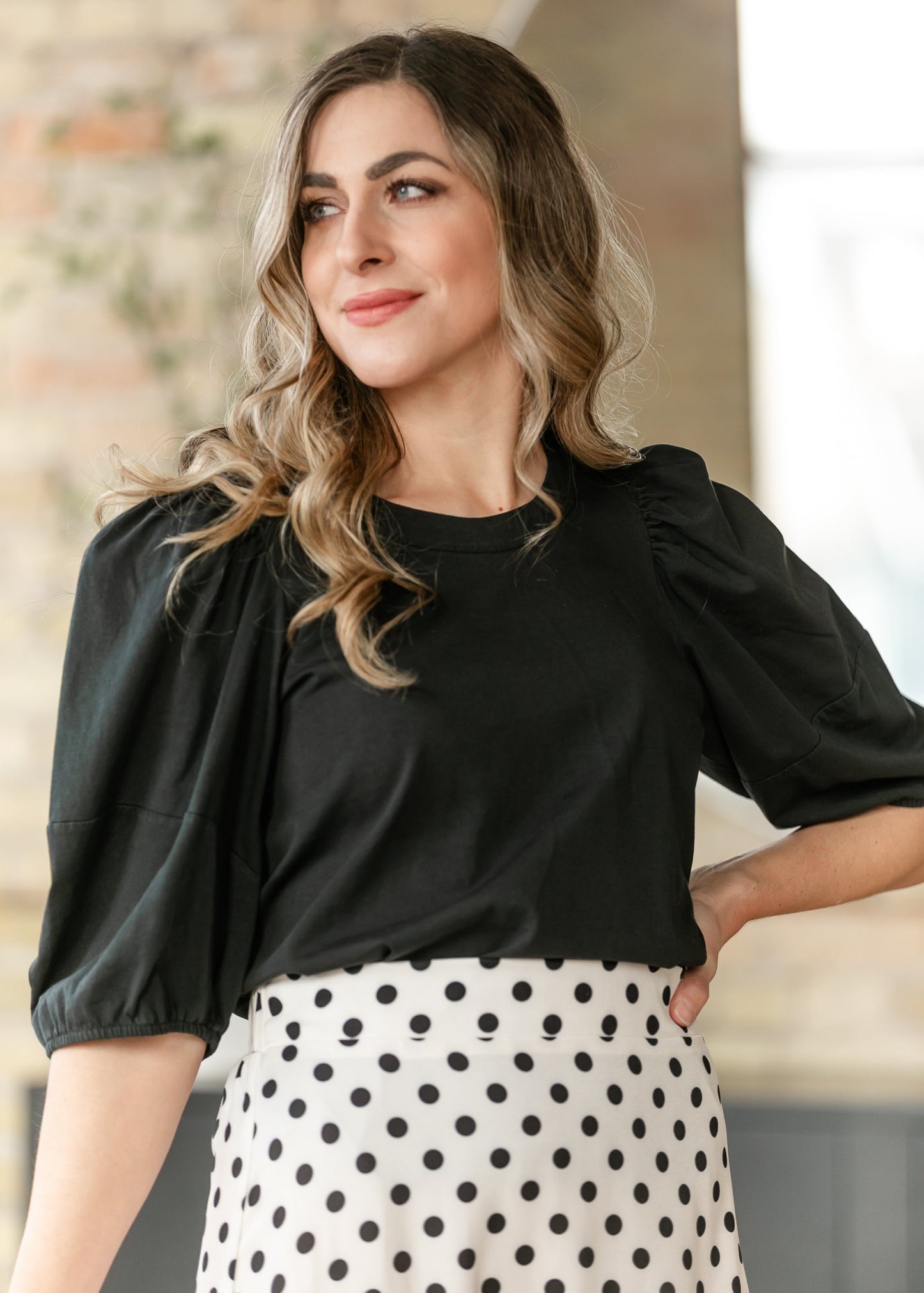 Cotton Puff Half Sleeve Top FF Tops