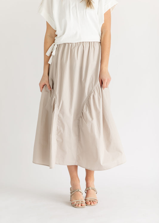 Cotton Pull-on Flounce Midi Skirt FF Skirts