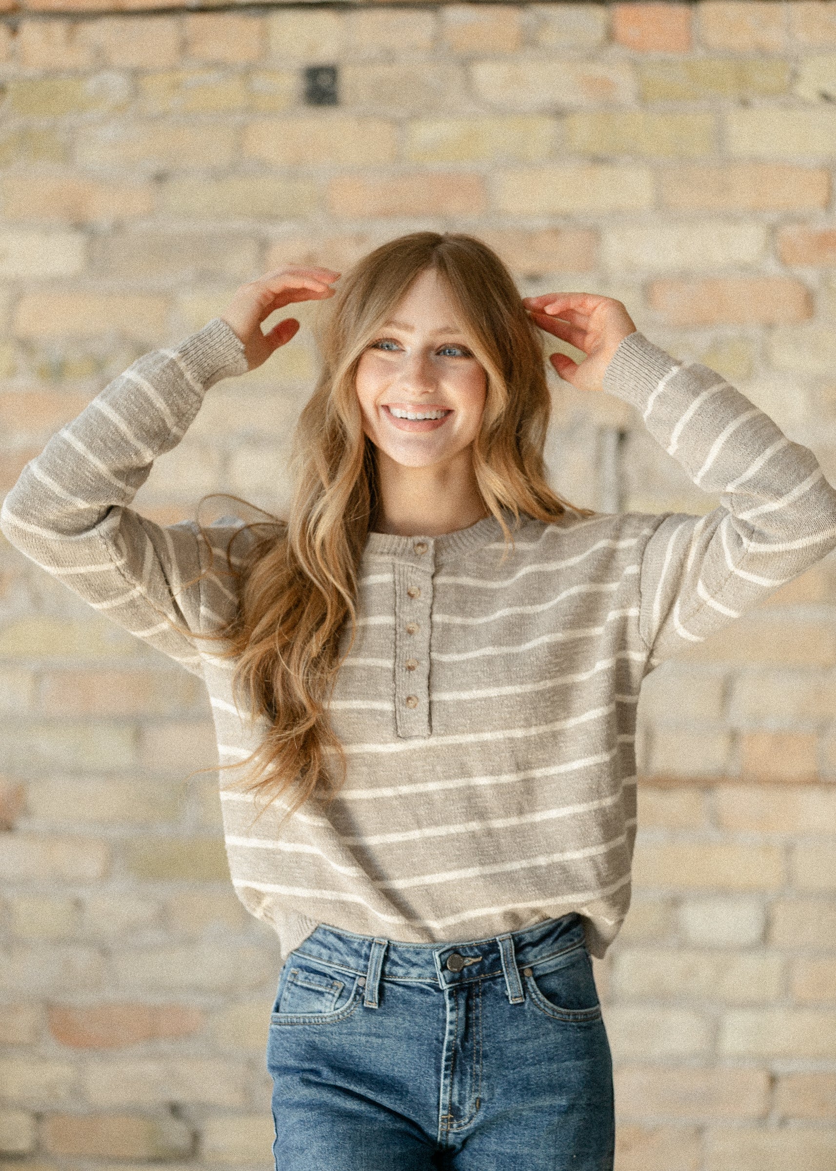 Cotton Quarter Button Slub Sweater FF Tops