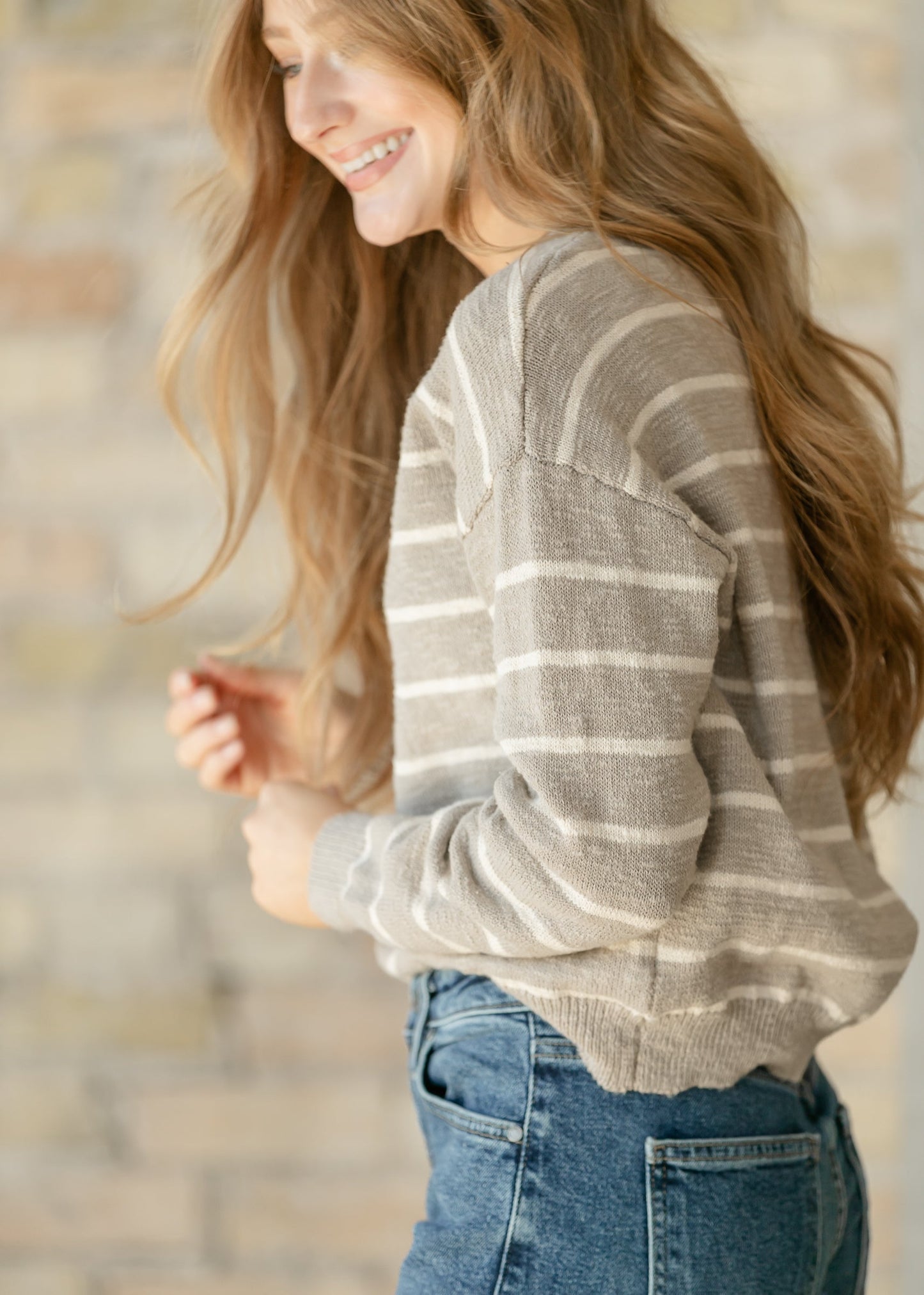 Cotton Quarter Button Slub Sweater FF Tops