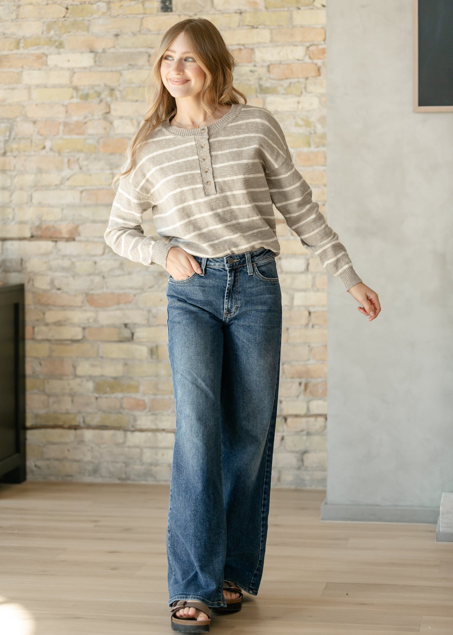 Cotton Quarter Button Slub Sweater FF Tops