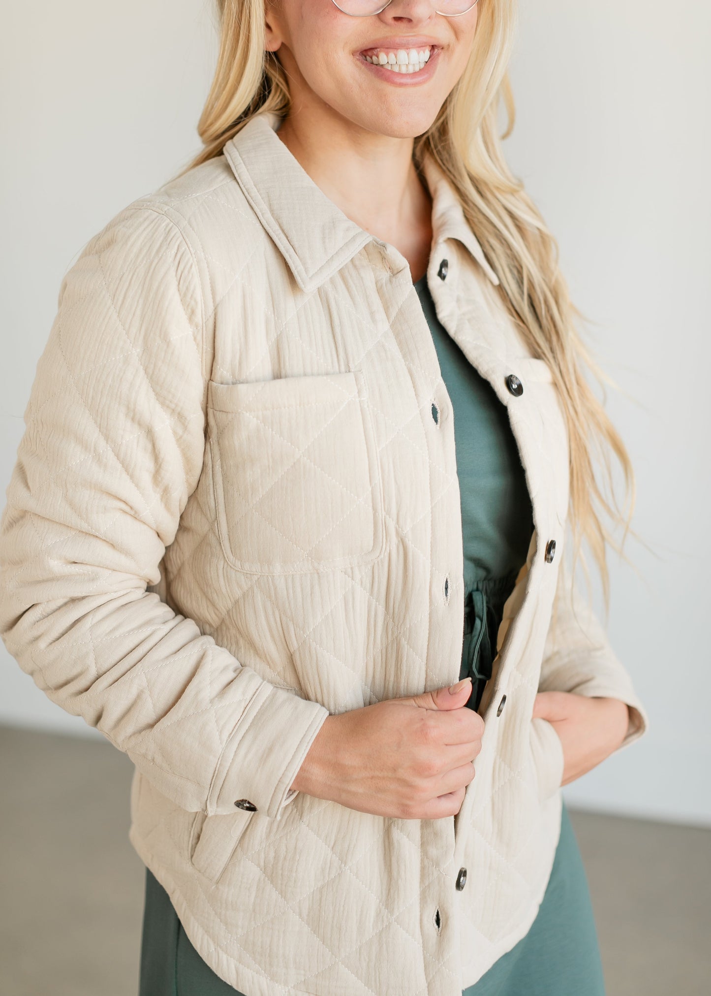 Cotton Quilted Button Up Jacket FF Tops