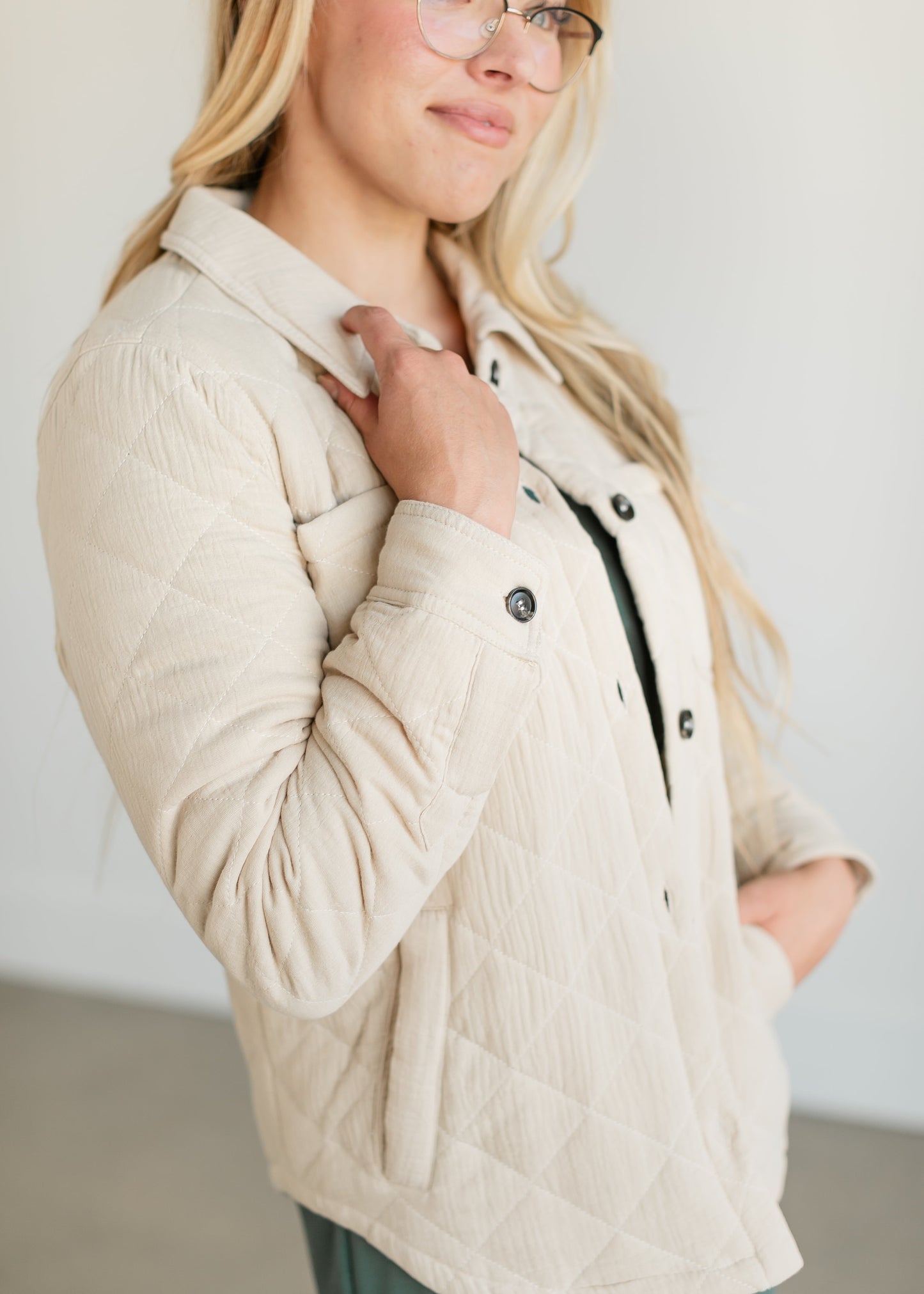 Cotton Quilted Button Up Jacket FF Tops
