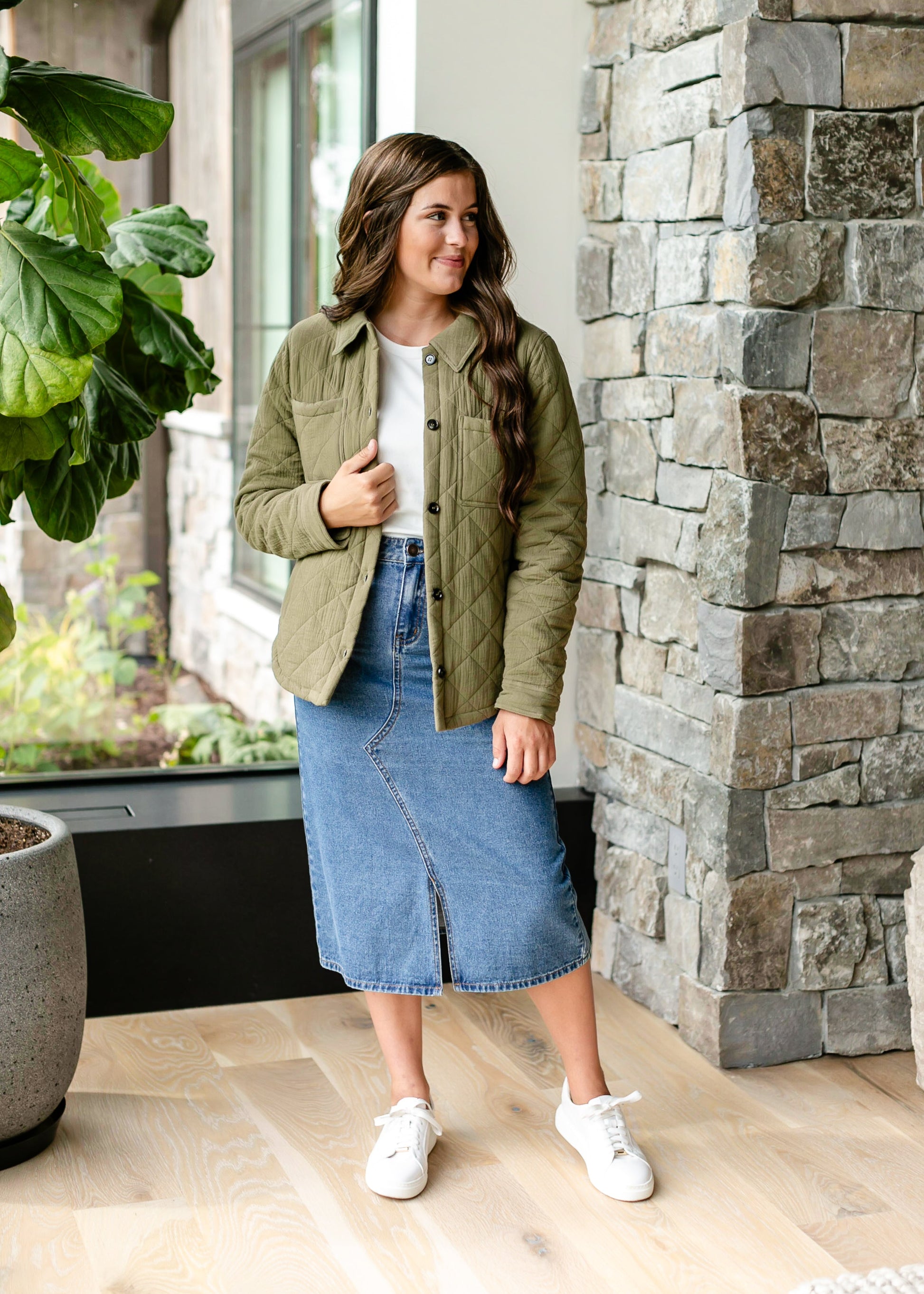 Cotton Quilted Button Up Jacket FF Tops